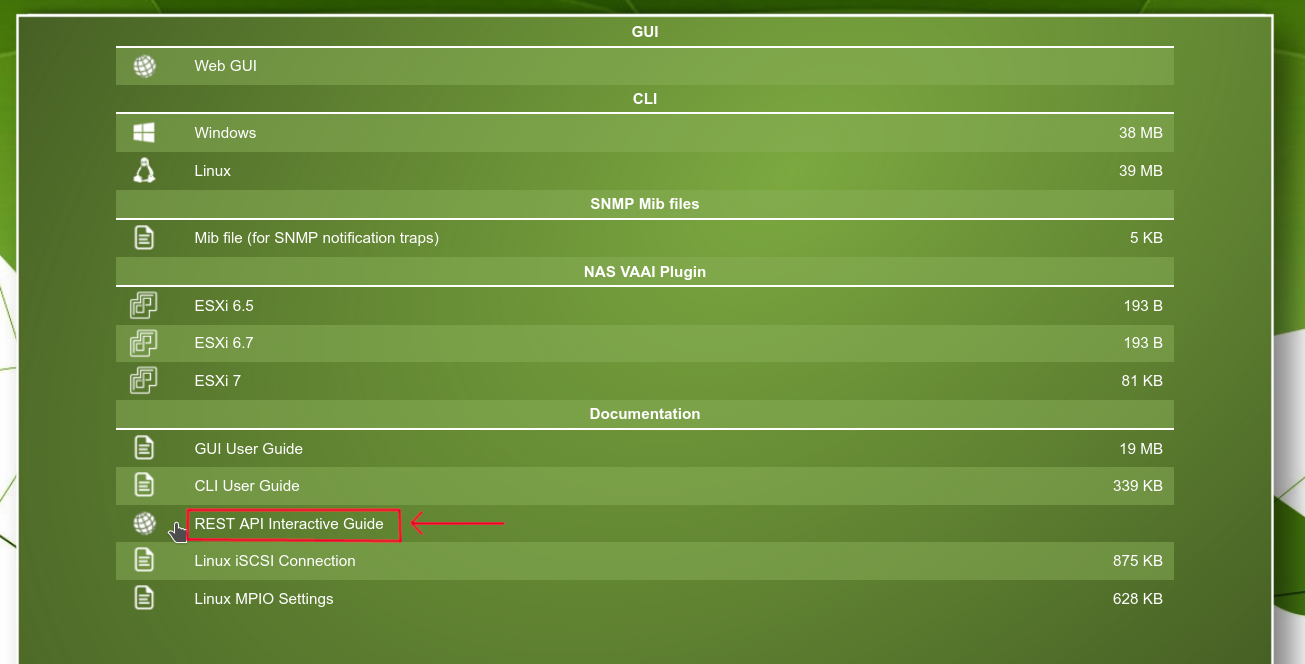 Selecting the S1 interactive guide for REST API